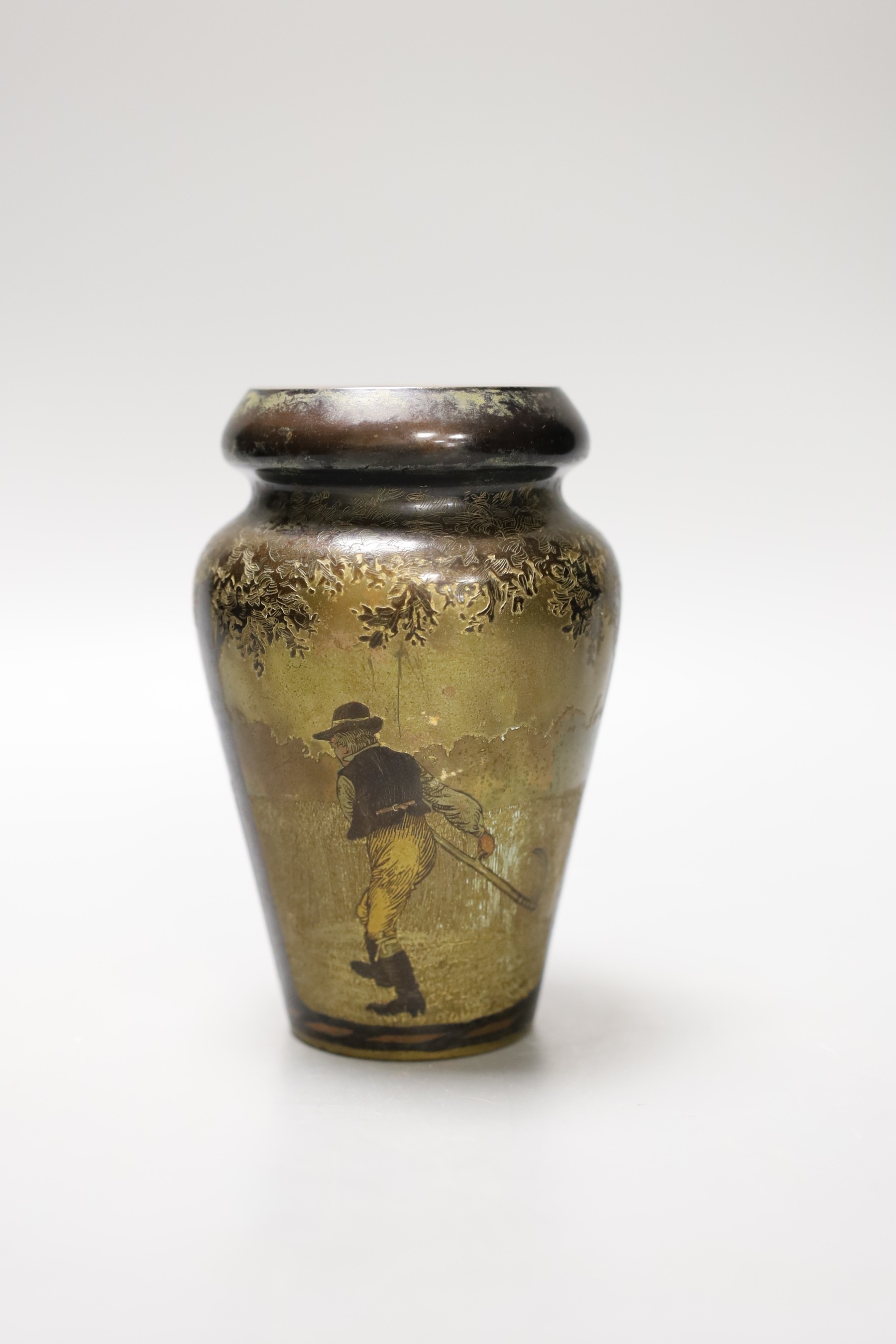 A bronze figuratively enamelled vase, 13.5cm tall